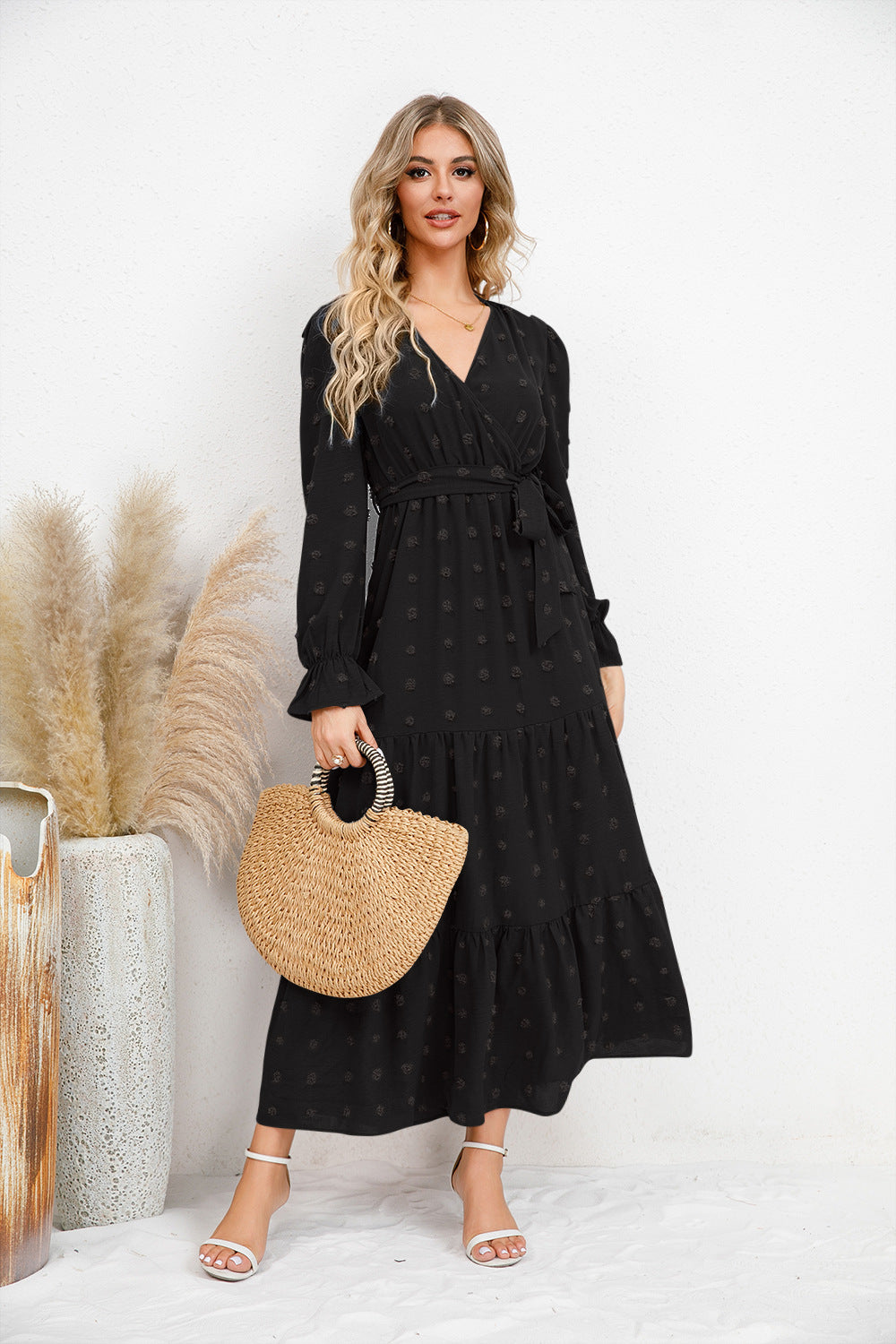 Solid Color Wide Hem Casual Dress Women's Clothing