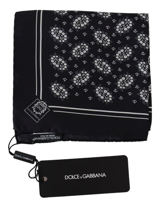 Dolce & Gabbana Black Patterned Square Scarf Silk Handkerchief