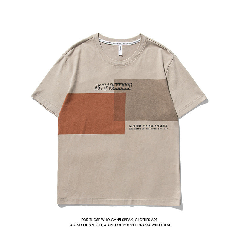 Summer Japanese T-Shirt Men's Short Sleeve Pure Cotton