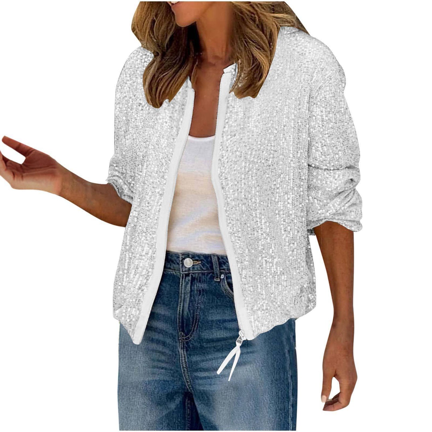 Casual Fashion Sequin Short Zipper Jacket