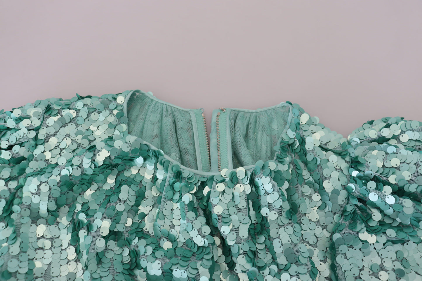 Dolce & Gabbana Blue Sequined Pleated Aline Midi Nylon Dress