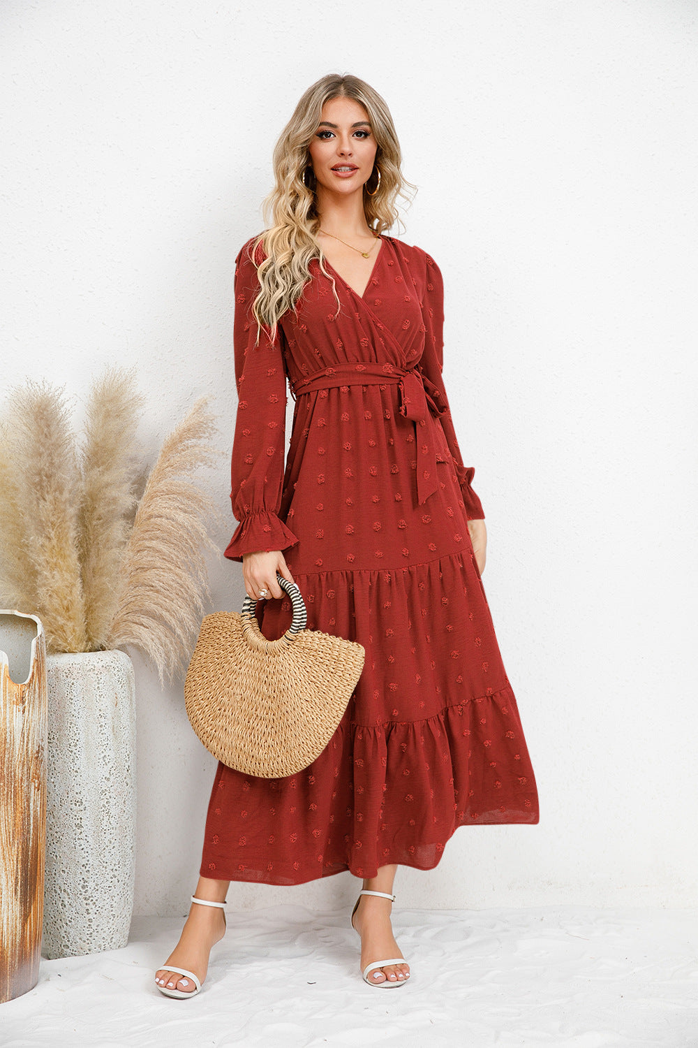 Solid Color Wide Hem Casual Dress Women's Clothing