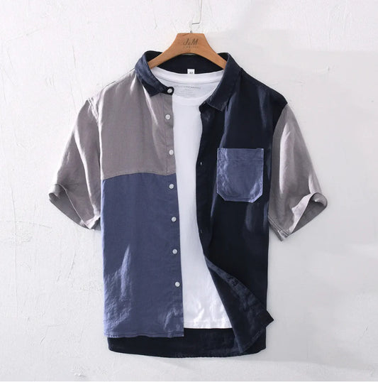 Color Matching Printed Fashion Polo Collar Men's Shirt