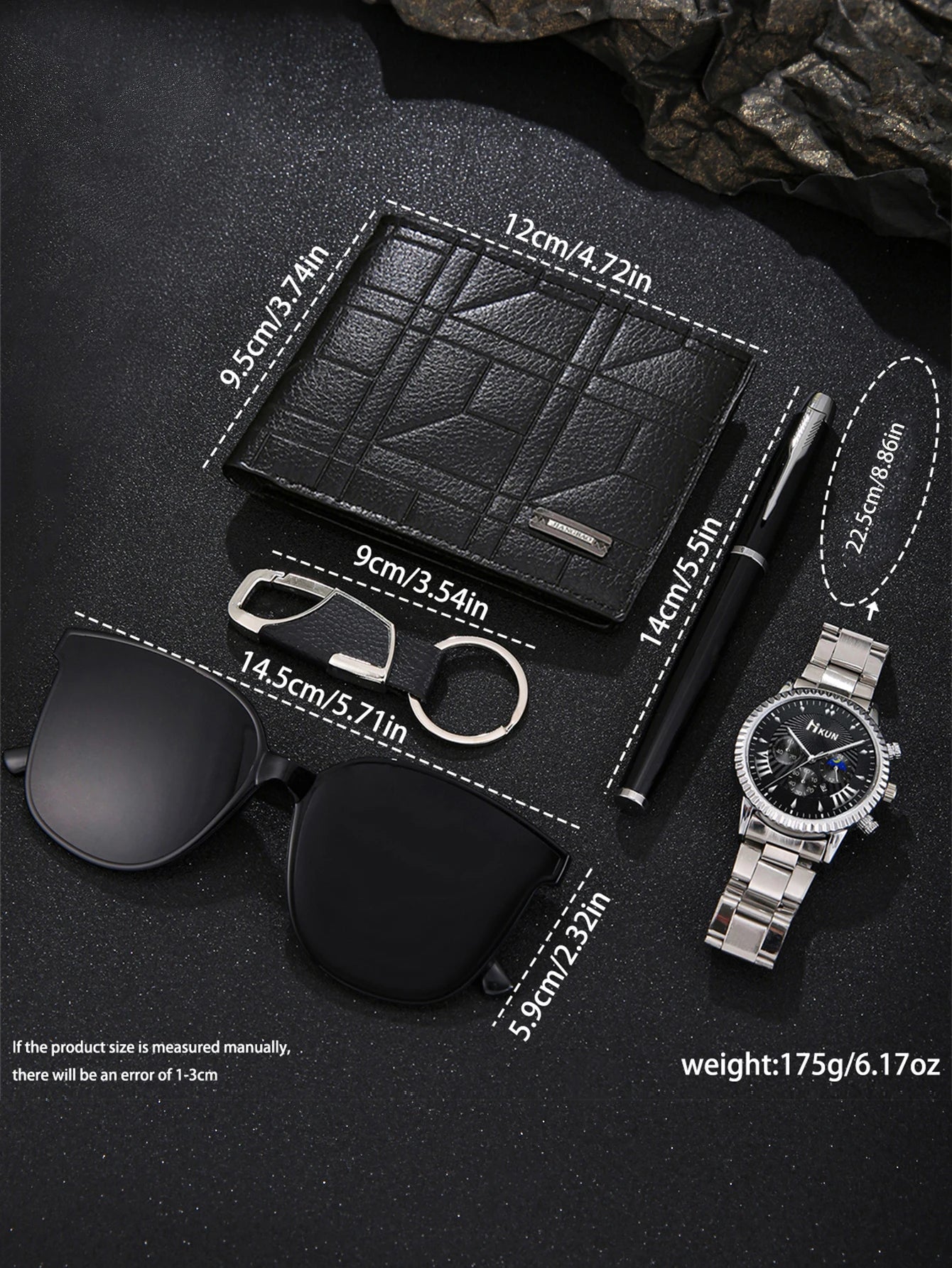 5 pieces/set of fashionable and all - matching men's watch set + wallet + glasses + key chain + pen birthday gift set - SMARTMARTNZ