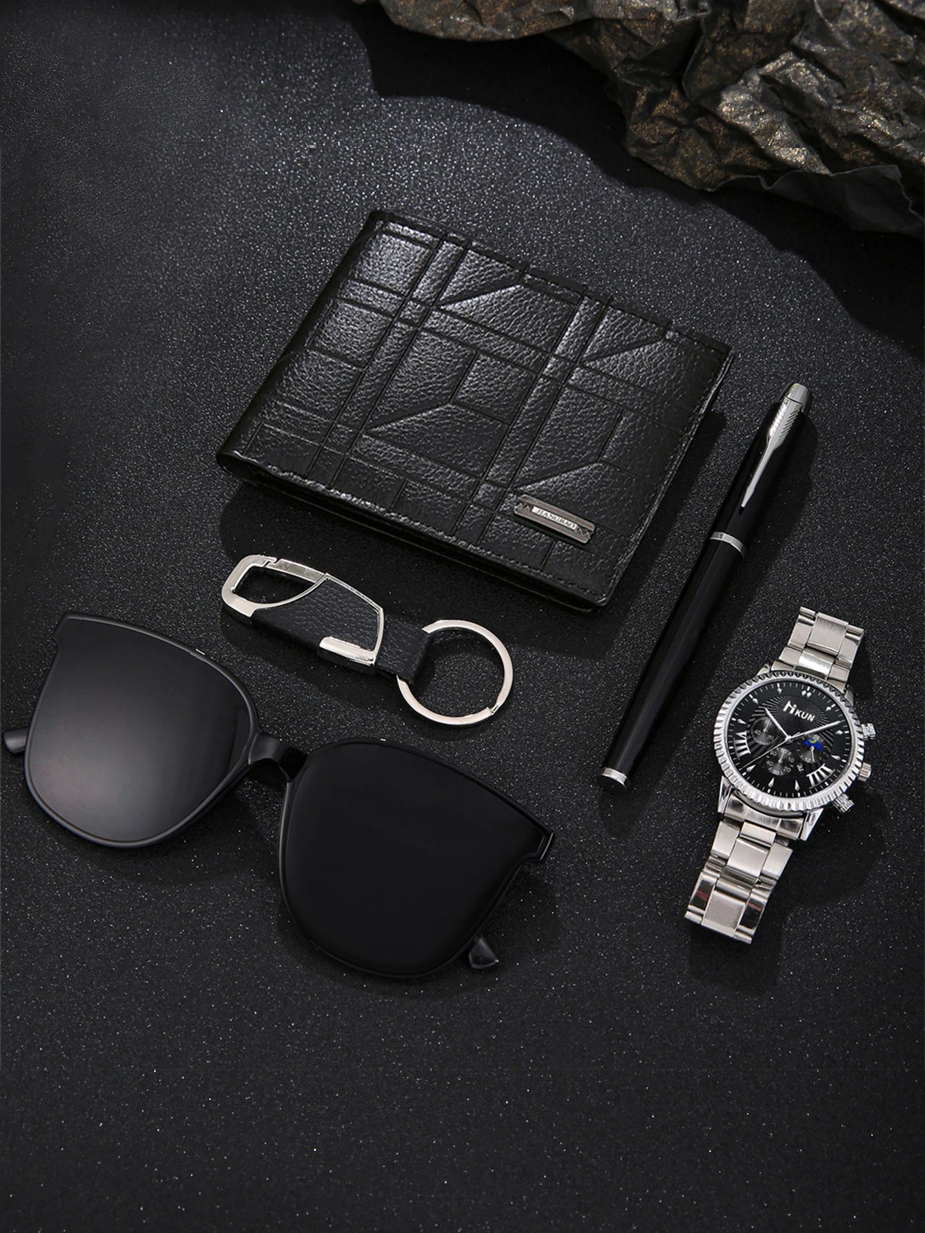 5 pieces/set of fashionable and all - matching men's watch set + wallet + glasses + key chain + pen birthday gift set - SMARTMARTNZ