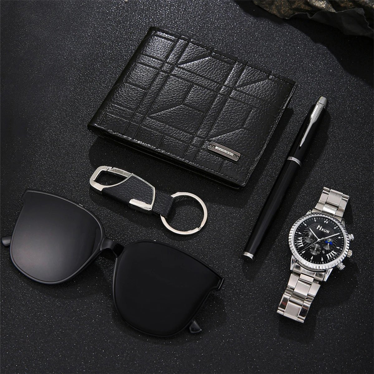 5 pieces/set of fashionable and all - matching men's watch set + wallet + glasses + key chain + pen birthday gift set - SMARTMARTNZ