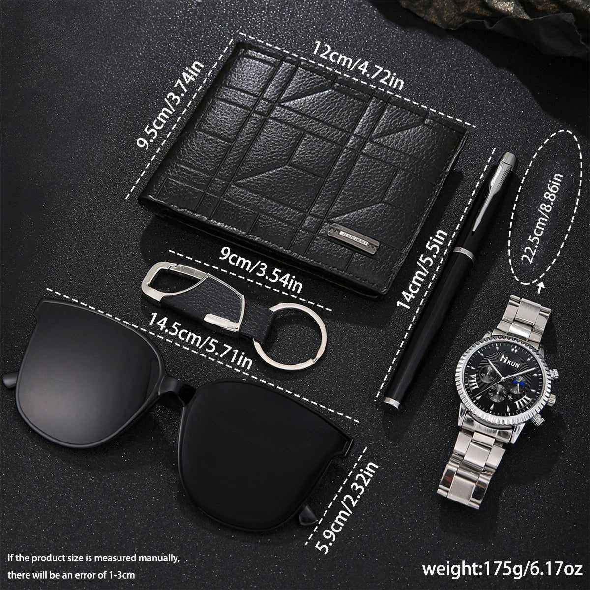 5 pieces/set of fashionable and all - matching men's watch set + wallet + glasses + key chain + pen birthday gift set - SMARTMARTNZ
