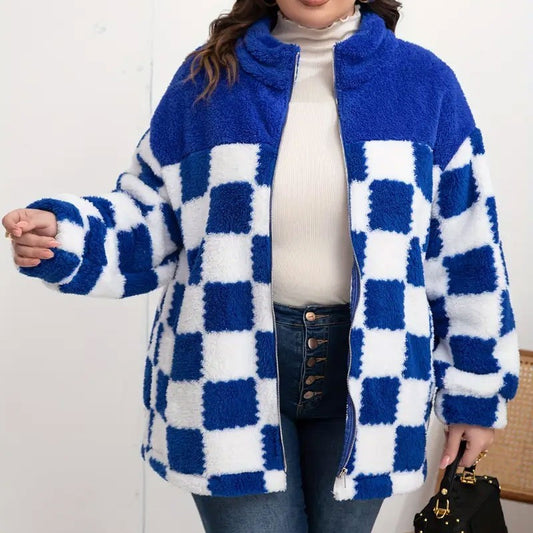 Warm Leisure Plaid Zipper Coat For Women