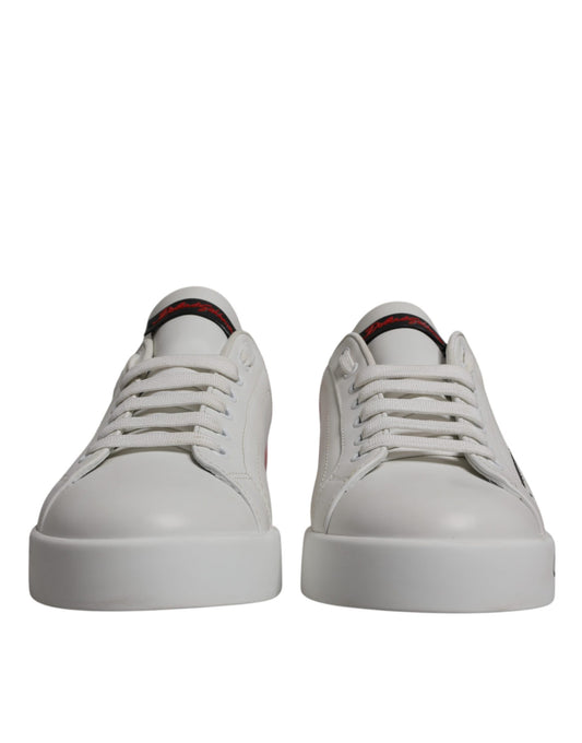 Dolce & Gabbana White Red Leather Logo Low Top Sneakers Shoes