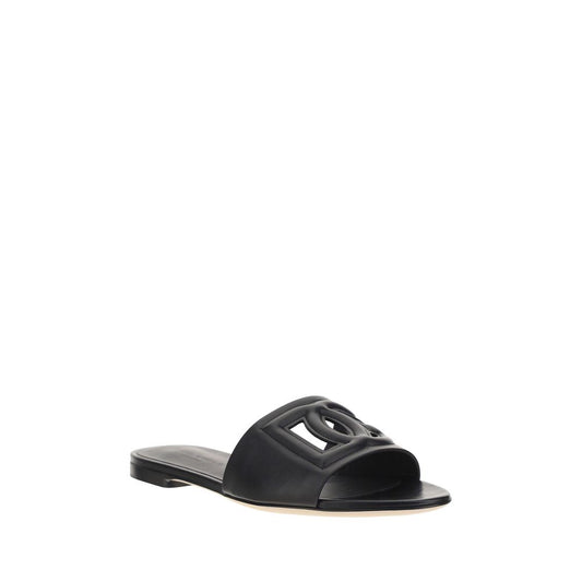 Dolce & Gabbana Black Calf Leather Bos Taurus Flat Sandals