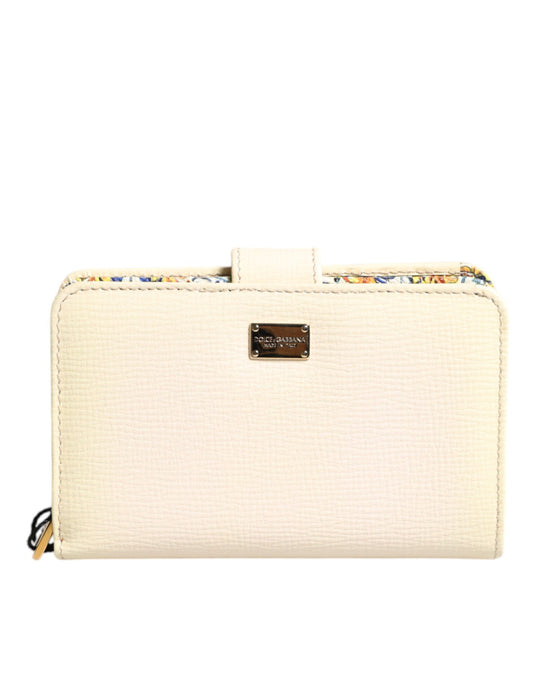 Dolce & Gabbana Ivory Calf Leather Compact Logo Plaque Card Holder Wallet