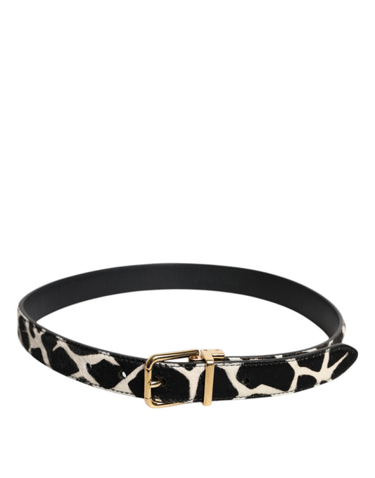 Dolce & Gabbana Brown White Pony Leather Metal Buckle Belt