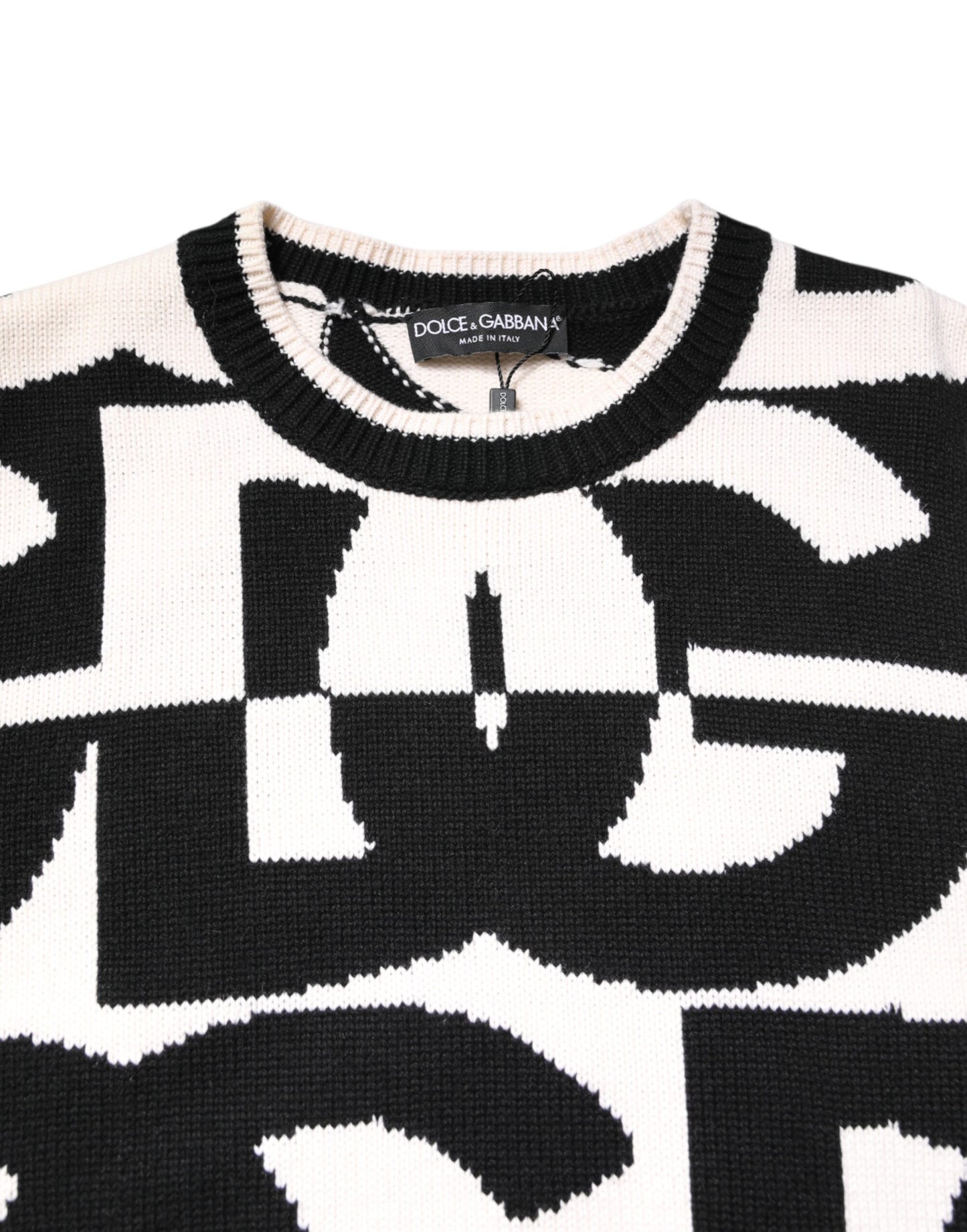Dolce & Gabbana Black White Knit Logo Print Pullover Sweater