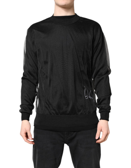 Dolce & Gabbana Black Logo Knitted Crewneck Pullover Sweater