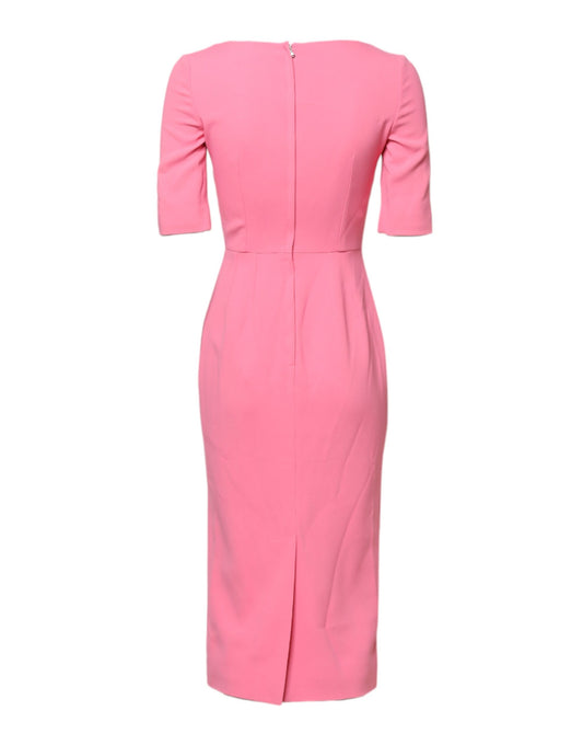 Dolce & Gabbana Pink Viscose Short Sleeve Sheath Midi Dress