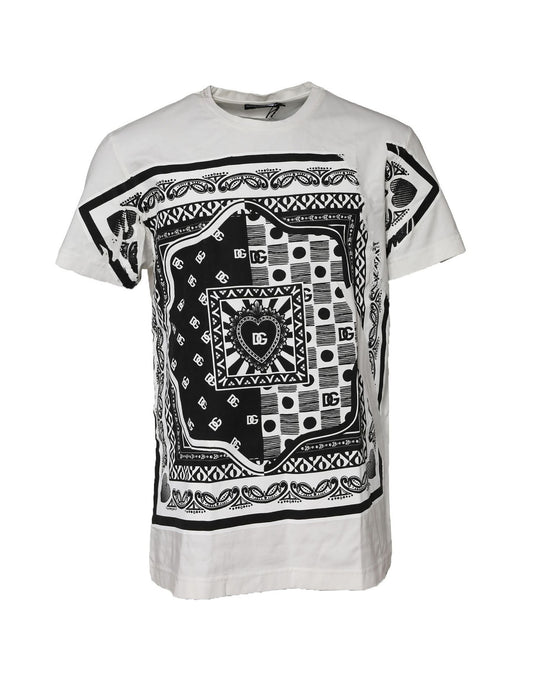 Dolce & Gabbana White Bandana Cotton Men Crew Neck T-shirt