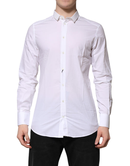 Dolce & Gabbana White GOLD Cotton Long Sleeves Men Formal Shirt