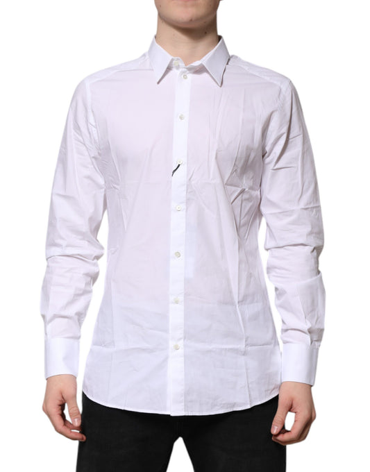 Dolce & Gabbana White Cotton GOLD Long Sleeves Dress Shirt