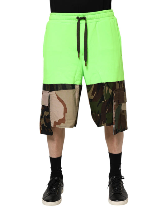 Dolce & Gabbana Green Patchwork Cargo Bermuda Men Shorts