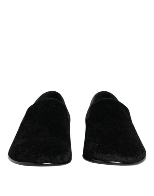 Dolce & Gabbana Black Jacquard Loafers Formal Men Dress Shoes