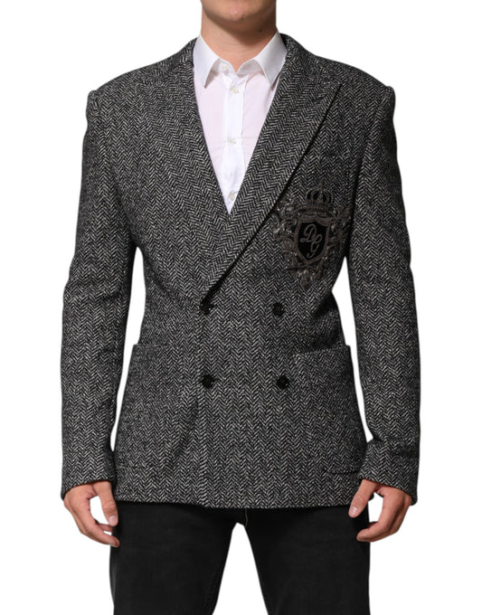 Dolce & Gabbana Black White Double Breasted Men Suit Blazer
