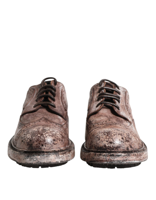 Dolce & Gabbana Brown Leather Distressed Brogue Lace Up Shoes