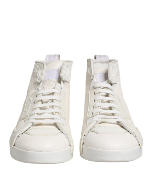 Dolce & Gabbana White Leather Mid Top Sneakers Shoes