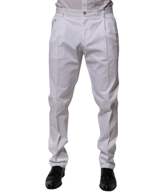 Dolce & Gabbana White Cotton Dress Slim Formal Trouser Pants