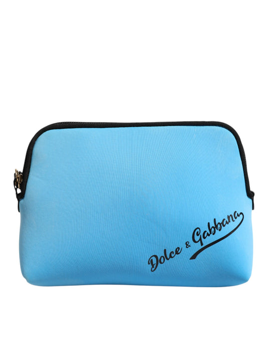 Dolce & Gabbana Blue Nylon DG Logo Print Clutch Zip Pouch Bag