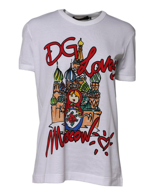 Dolce & Gabbana White DG Loves Moscow Cotton Crew Neck T-shirt