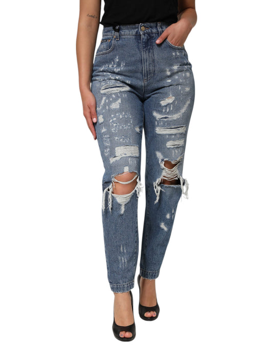 Dolce & Gabbana Blue Tattered High Waist Women Denim Jeans