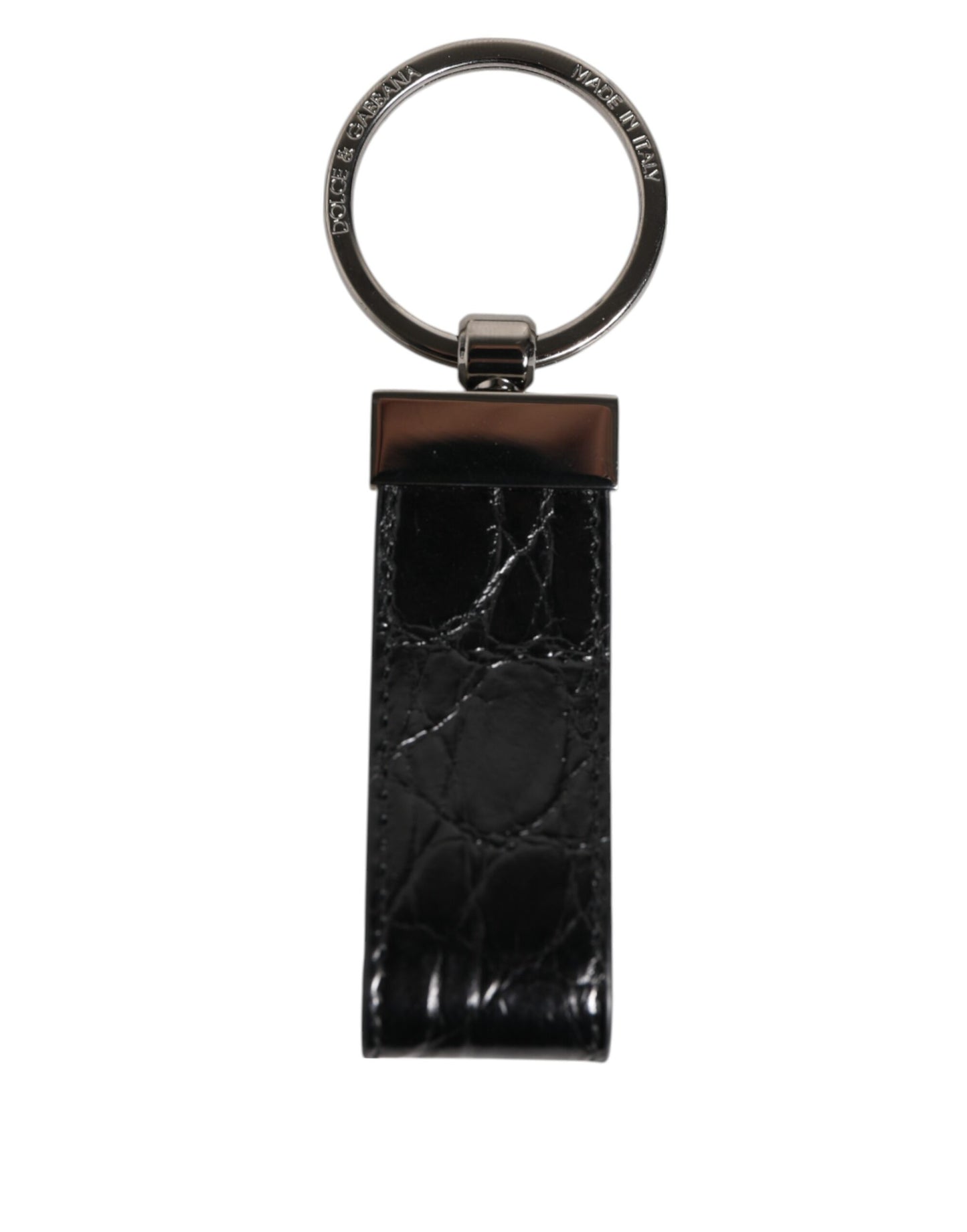 Dolce & Gabbana Black Leather Logo Metal Ring Keychain Holder Men Keyring