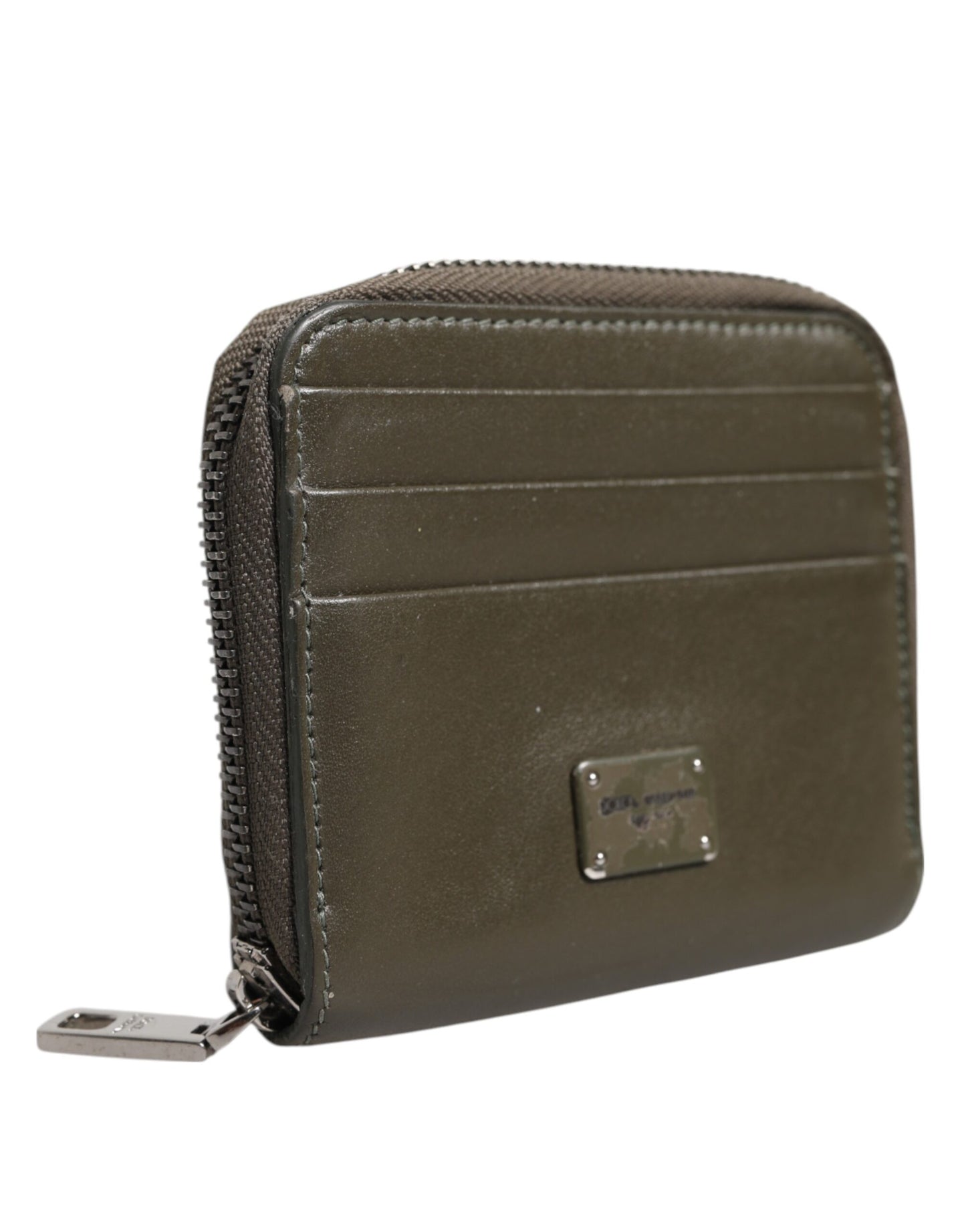 Dolce & Gabbana Brown Leather Logo Plaque Card Holder Coin Purse Wallet