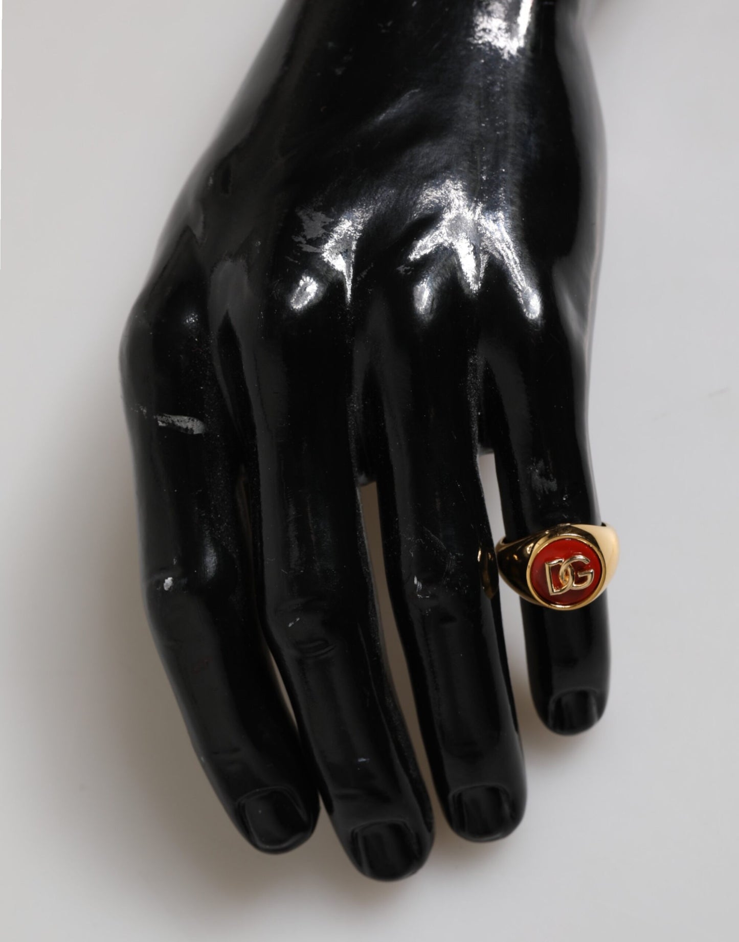 Dolce & Gabbana Gold Tone Real Brass Red DG Logo Men Ring