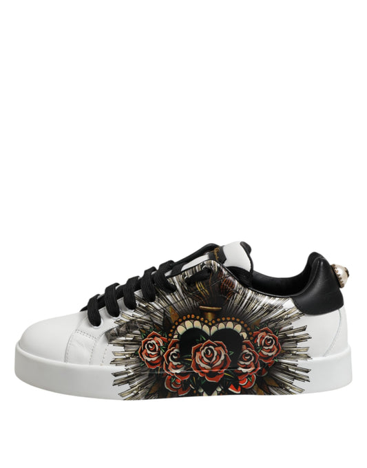 Dolce & Gabbana White Leather Portofino Lace Up Sneakers Shoes