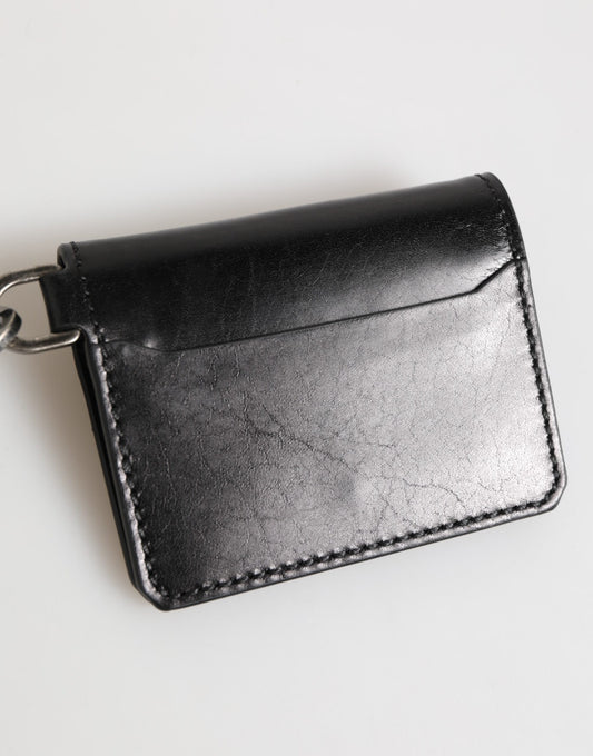 Dolce & Gabbana Black Leather Logo Embossed Key Chain Card Holder Wallet