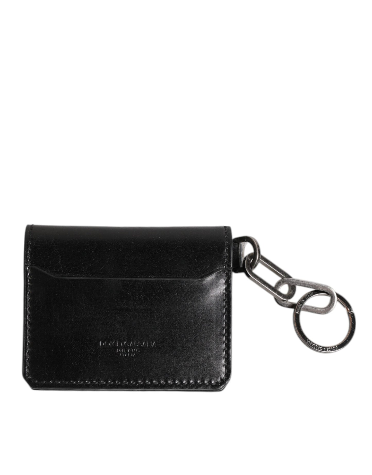 Dolce & Gabbana Black Leather Logo Embossed Key Chain Card Holder Wallet