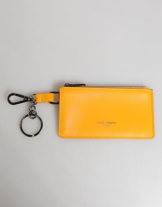 Dolce & Gabbana Yellow Orange Leather Credit Card Key Holder Clip On Wallet