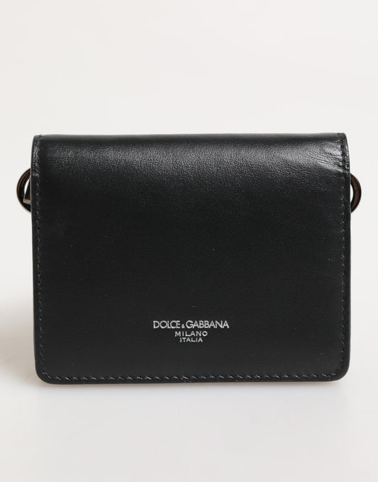 Dolce & Gabbana Black Leather DG Logo Bifold Card Holder Men Borse Wallet