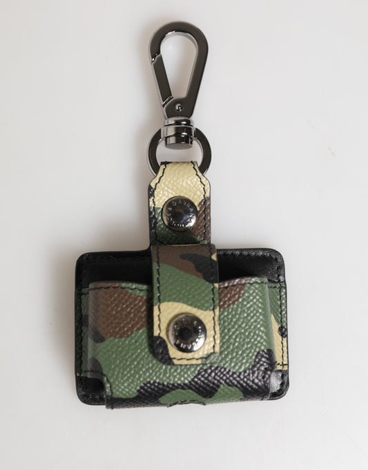 Dolce & Gabbana Multicolor Camouflage Leather Metal Accessory  Airpods Case