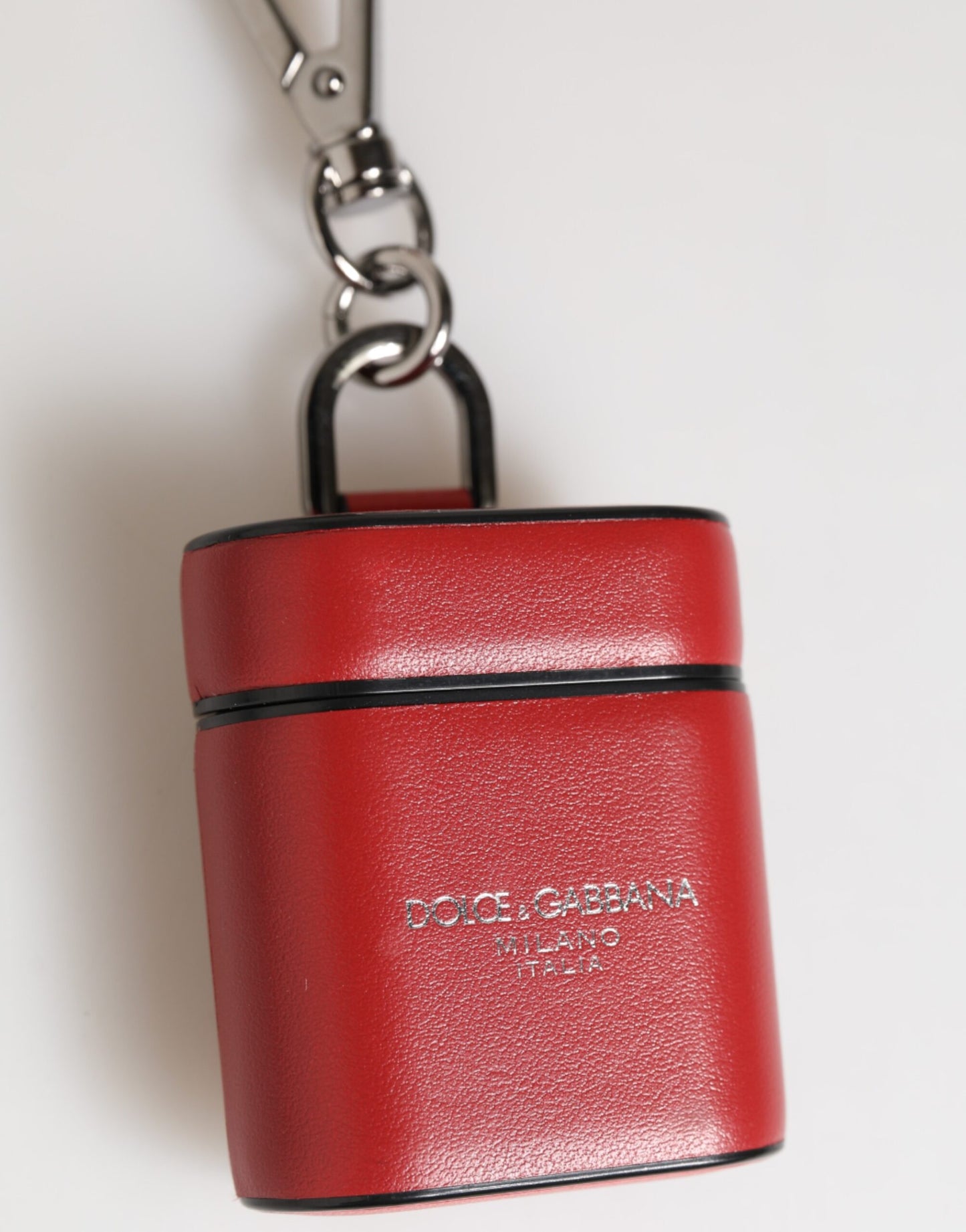 Dolce & Gabbana Red White Calfskin Leather Logo Flip Holder Airpods Case