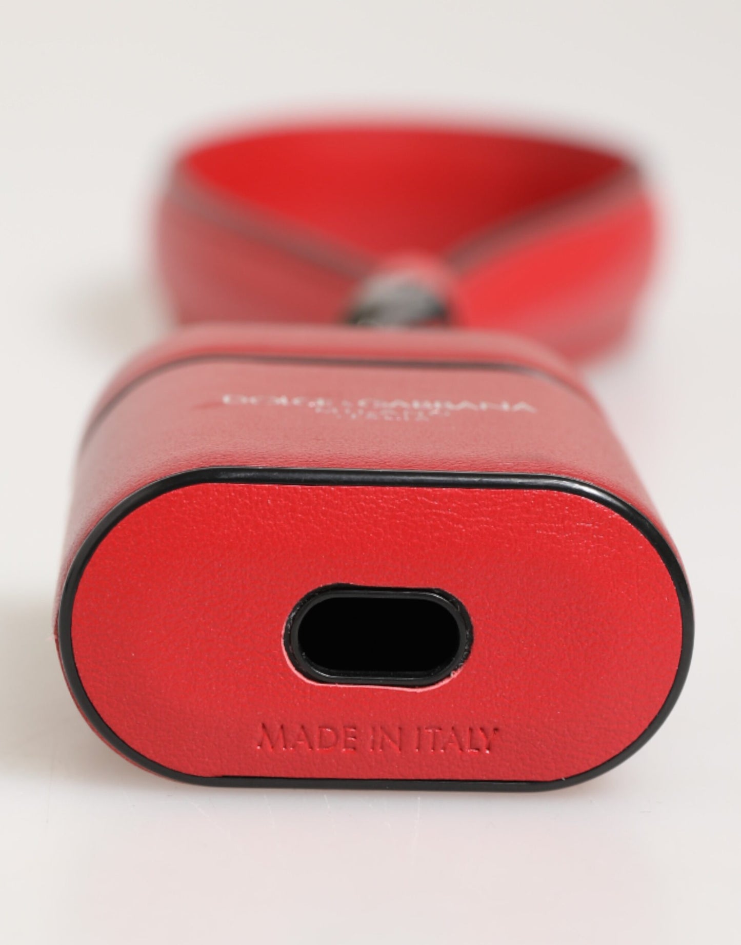 Dolce & Gabbana Red White Calfskin Leather Logo Flip Holder Airpods Case