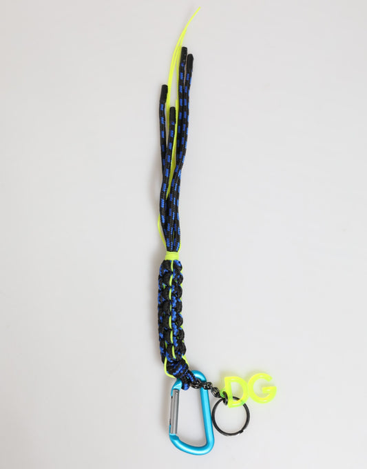 Dolce & Gabbana Blue Yellow Leather Tape String DG Logo Keychain Keyring
