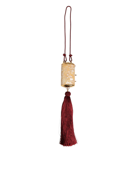 Dolce & Gabbana White Pearl Resin Gold Metal Red Tassel Pendant Bag