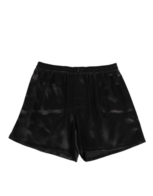 Dolce & Gabbana Black Silk Satin Elastic Men Boxer Short Swimwear