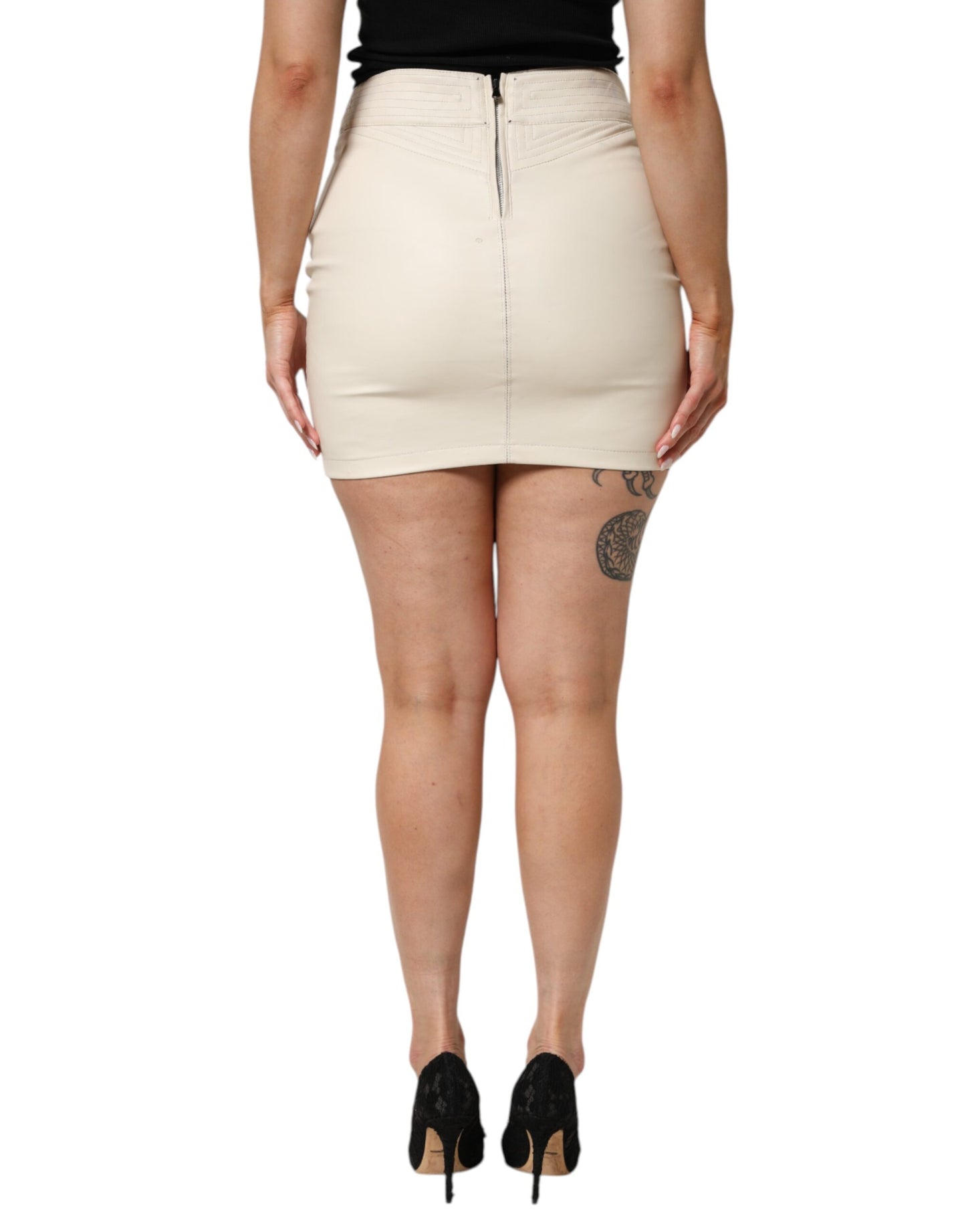 Guess Beige Faux Leather Quilted Mini High Waist Women Skirt