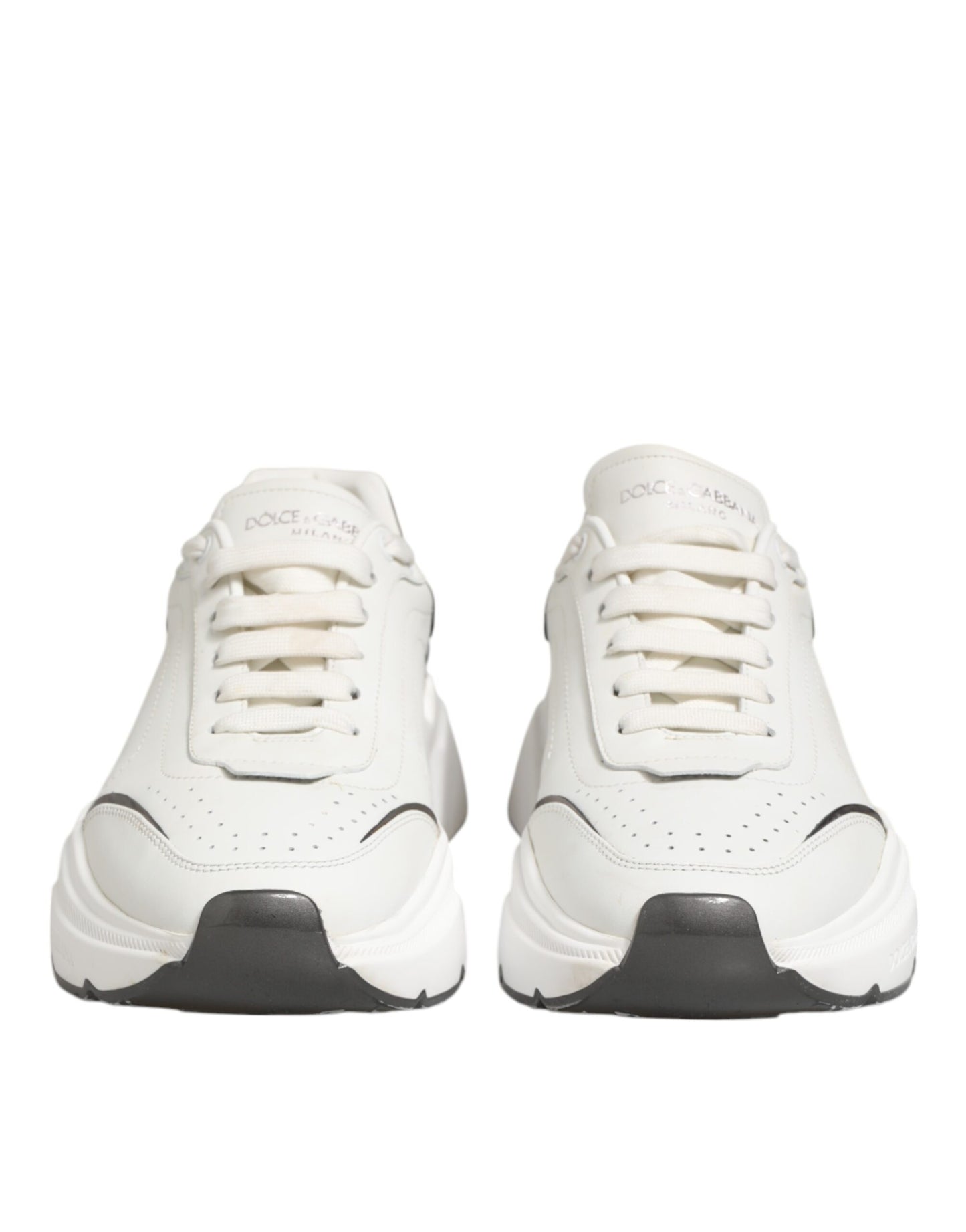 Dolce & Gabbana White Silver DAYMASTER Leather Sneakers Men Shoes