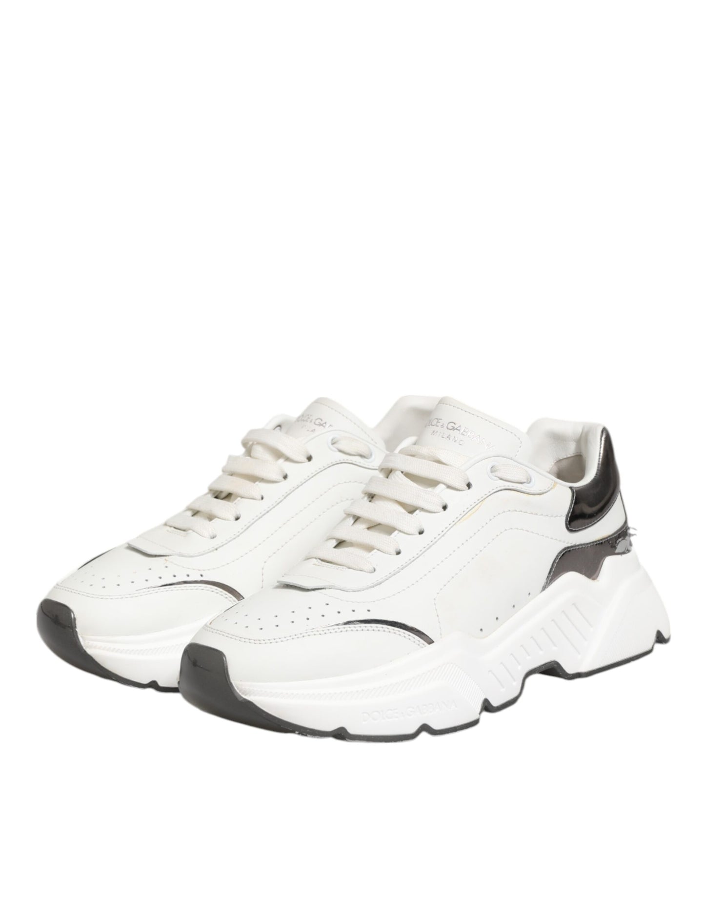 Dolce & Gabbana White Silver DAYMASTER Leather Sneakers Men Shoes
