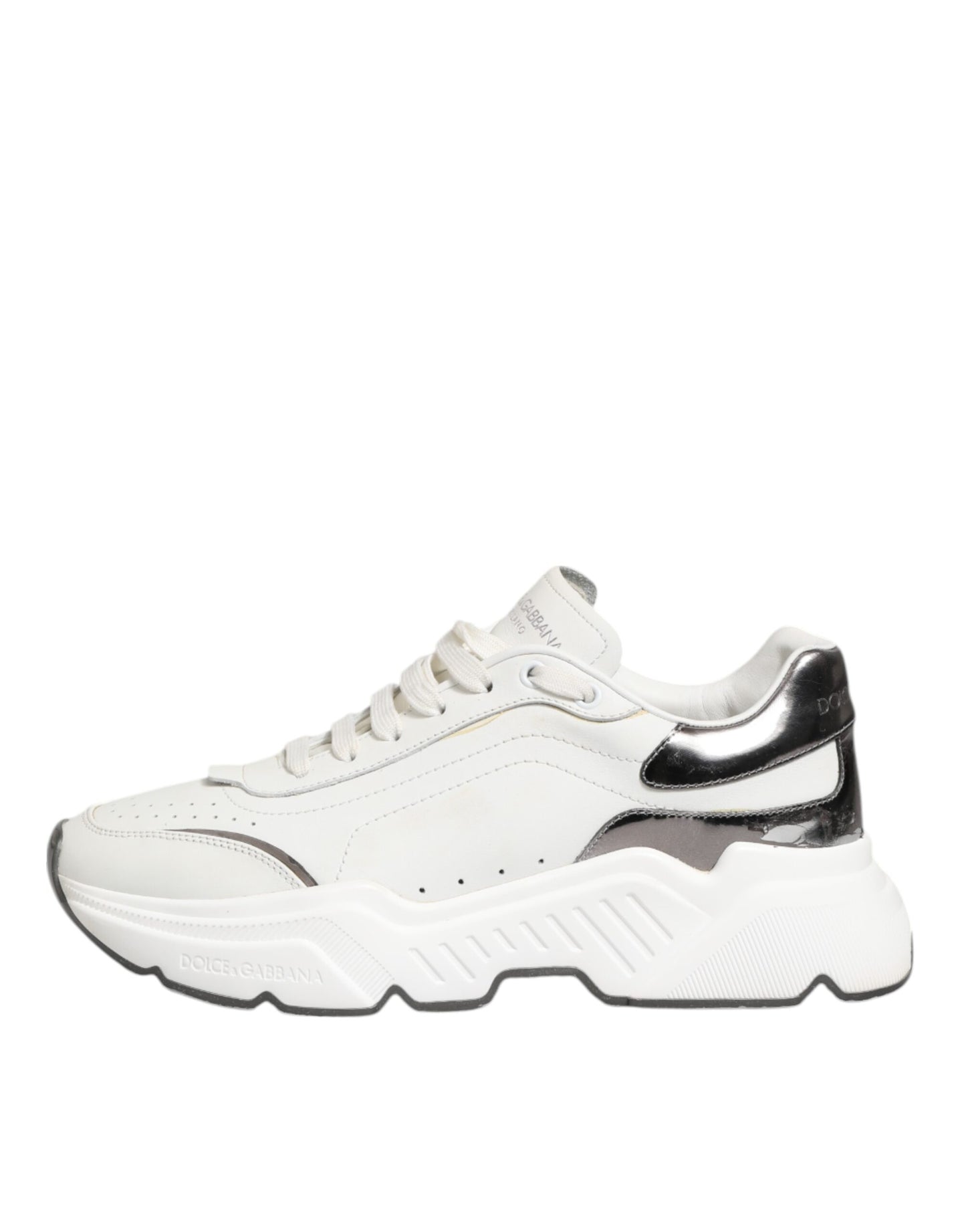 Dolce & Gabbana White Silver DAYMASTER Leather Sneakers Men Shoes