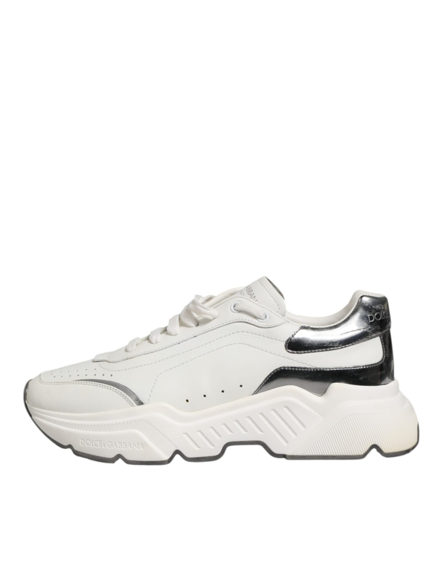Dolce & Gabbana White Silver DAYMASTER Leather Men Sneakers Shoes